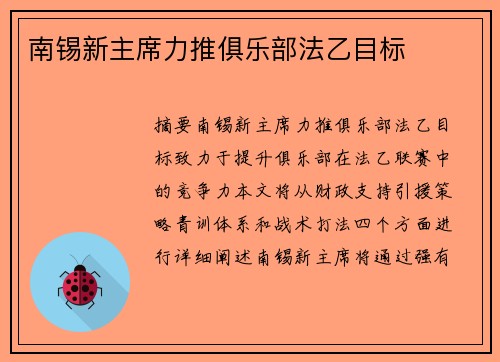 南锡新主席力推俱乐部法乙目标